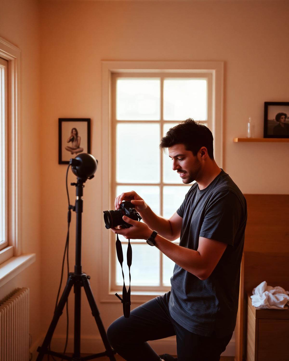 Fotógrafo da Foto Pereira a preparar a câmara no estúdio em Viatodos